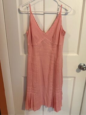 Ann Taylor Pink V-Neck Slip Top with Raw Edge Trim